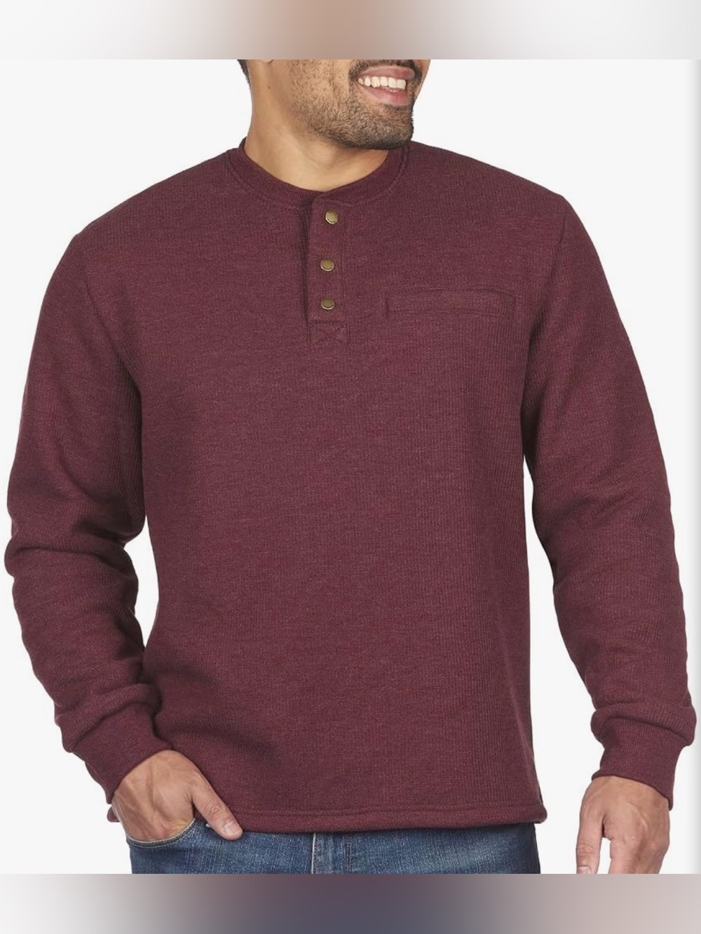 NWT Coleman Mens Sherpa Lined Waffle Henley Shirt Maroon Size 3XL Winter Outdoor